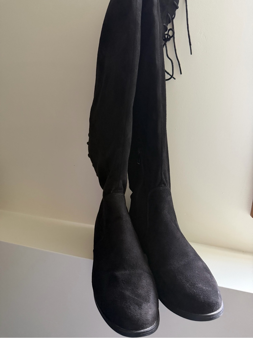 French Connection Black Over-the-Knee Lace-Up Boots - Picture 2 of 6